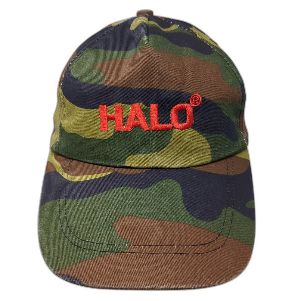 5 Panel Green Camo Embroidered Halo Logo Hat One Size Slideback Cotton Buckle